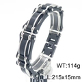 Men's hip hop bike chain bracelet in black and silver steel with carbon fiber inlay - Black and Silver Biker Chain Style (KB186993-KFC)