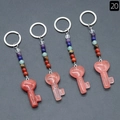 Pink quartz heart key keychain with colorful crystal beads in a 4-piece pack set - Watermelon Red (Synthetic)