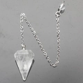 Natural clear quartz hexagonal prism pendulum with fine silver chain and small metal bead - White Crystal / Large 35x21mm