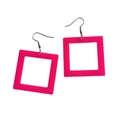 Neon pink acrylic open square drop earrings with hook, geometric jewelry for women - Rose Red Square