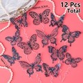 12Pcs holographic black 3D butterfly cake toppers with laser texture in various sizes - PVC Butterfly AA Style (12 Pcs) / Iridescent Black