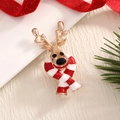 Christmas reindeer brooch in gold-plated alloy with red and white enamel scarf - BR0065-Deer Head with Scarf