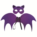 Flat lay detail of purple felt bat wing and mask set for Halloween cosplay - Purple Jewelry Set