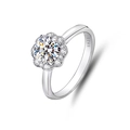 Elegant S925 sterling silver flower ring featuring 1 carat round moissanite with small diamonds - Adjustable Open / Halo Flower Design (FDJZ-003)