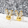 Boucles d'oreilles lapin en acier inoxydable doré 18k avec cristaux étincelants - Lapin en Strass