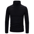 Men's slim fit black turtleneck sweater with premium vertical ribbed knit texture - M / Black