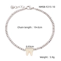 Bracelet à perles en acier titane argenté avec un joli pendentif en forme de dent blanche - Argent/Dent Blanche (NMSB-F215-10)