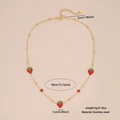 Collana dorata in acciaio inossidabile con ciondoli a fragola e dettagli di misura - 1# Collana