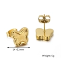 Pendientes de mariposa dorados en acero inoxidable con acabado mate y pulido - Estilo Dorado Grande (KLJ4113-Z) / 14x12mm