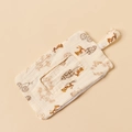 Detail of cotton muslin baby wipe pouch with cute animal prints and snap hanging strap - Pastoral Squirrel