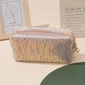 Chic multi-color sequin makeup bag with pearl pendant zipper for stylish storage - Champagne Gold