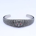 Nordisches Eulen Armband aus Edelstahl in Vintage Silber mit roten Strass Augen - Vintage Silber (Rote Augen)