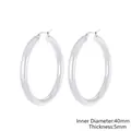 Polished silver geometric hoop earrings with 40mm inner diameter and 5mm thickness - Inner Diameter 40mm Thickness 5mm (KE62255-LO)