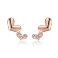 Rose gold 925 sterling silver heart-shaped stud earrings with sparkling zircon accents - Double Heart Zirconia Studs / Rose Gold