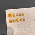 Cute yellow duckling and white daisy press-on nails for kids on a beige stone base - Extra Small (XS) / C74-Kids Nail Style