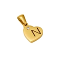 Macro shot of gold heart-shaped pendant with letter N engraving and sparkling zircon - Letter N