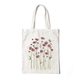 Floral aesthetic print canvas tote bag in off-white finish with watercolor flower pattern - Style A-Red Poppy