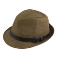 Chapeau fedora en paille kaki pour hommes avec ruban en cuir noir et boucle argentée - 58cm (Ajustable) / Café foncé avec ceinture noire