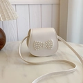 Mini sac bandoulière crème pour filles avec détail élégant de nœud en perles et cuir - Blanc