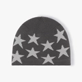Dark grey knitted beanie featuring light grey star patterns and thick thermal fabric - One Size (54-61cm) / Grey (24B011)