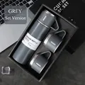 Business gift set with 500ml dark grey vacuum flask and three matching cups in a box - 1 Bottle + 2 Cups Set / Grey Set