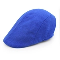 Classic bright blue cotton linen flat cap with textured woven fabric for men - One Size / Sapphire Blue