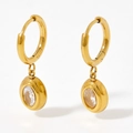 Golden emerald green oval cubic zirconia hoop earrings in polished stainless steel - Gold-White Zirconia (KDE766)