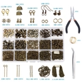 Macro view of DIY jewelry making kit featuring lobster clasps, jump rings and pliers - Set 5-15 Grid Bronze + Tools