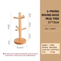 Wooden cup holder stand with 6 hooks and round base measuring 31cm high for table storage - Round Base 6-Prong