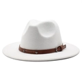 Classic white wool felt fedora featuring a brown leather band with metallic rivets - White