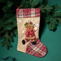 Beige Christmas stocking featuring a 3D gingerbread man with red and green plaid accents - Elk Style