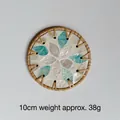Handcrafted 10cm rattan coaster with blue and white shell inlay flower pattern - Blue White Flower 10CM