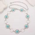 Dettaglio catena in argento stile bohémien con motivi vintage e accenti in turchese - Argento Antico Turchese Stile Bohemien (WG-0990)