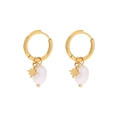 Orecchini a cerchio in acciaio dorato con perle d'acqua dolce e pendenti a stella - Confezione da 1 paio / Oro