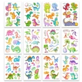 Glitter dinosaur waterproof tattoo stickers for kids featuring T-Rex and Triceratops - QC017-024 Dinosaur Glitter Tattoo Stickers 12 Sheets Set (QC017-024)