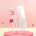 White cartoon cat training chopsticks for children with a clear portable storage case - Pig Training Chopsticks With Box