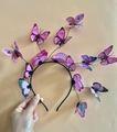 Pink and purple decorative butterfly headband featuring 3D layered wings for parties - Light Pink Butterfly Headband (14 Butterflies)