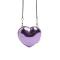 Mini heart-shaped acrylic chain bag in metallic purple finish with silver snake chain - Purple