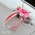 Pink artificial Austin rose car decoration with long ribbons for wedding door handles - Pink Door Handle Decoration