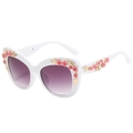 Baroque cat eye sunglasses with white frame, pink floral decor and purple gradient lenses - White Frame Gradient Grey