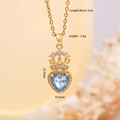 Golden necklace featuring a light blue heart crystal pendant with a sparkling crown - Heart Crown Gold 398