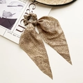 Brown leopard print hair scrunchie with long ribbons and elegant fabric texture - 7# Light Brown Leopard