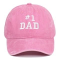 Pink washed cotton baseball cap with white #1 DAD embroidery in a vintage style - Pink