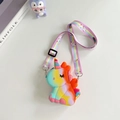 Close-up of unicorn silicone bubble pop bag with adjustable rainbow patterned strap - Blue Gradient