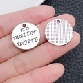 Antiksilberner Anhänger mit 'no matter where' Gravur für DIY-Schmuckherstellung - Antiksilber Nomatterwhere Buchstabenanhänger (9003)