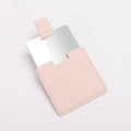 Portable square stainless steel mirror with soft pink leather protective case - Pink