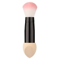 Dual-ended makeup brush with pink gradient bristles and beige teardrop sponge blender - Slanted Cut / Nude