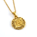 Golden titanium steel necklace with a circular letter H embossed pendant and filigree edge - Letter H