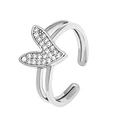 Anello vintage a doppio strato in argento con cuore di zirconi e fascia aperta regolabile - Pavé a doppia fila a forma di V / Argento