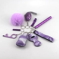 Detailed close-up of a purple self-defense keychain set with plush pom pom and alarm - 25-Purple Cloud